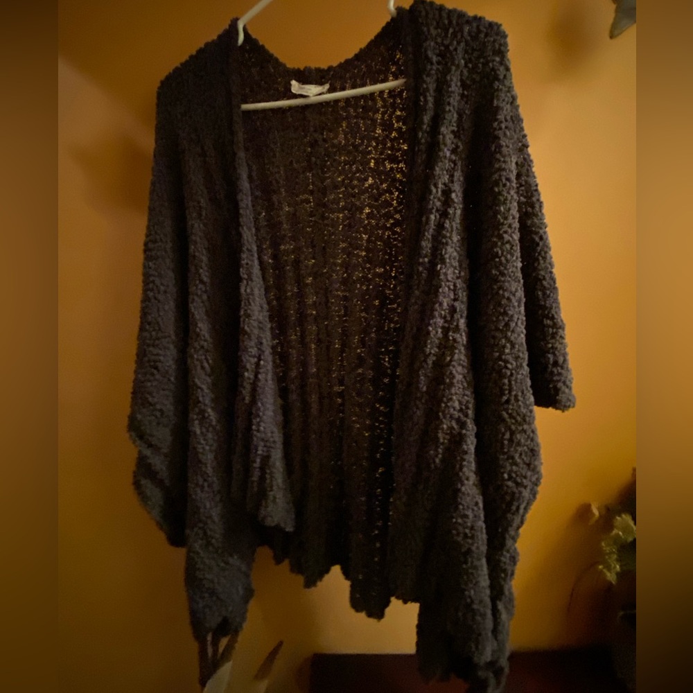 Mia Joy Boucle open sweater in dark grey.  Size L